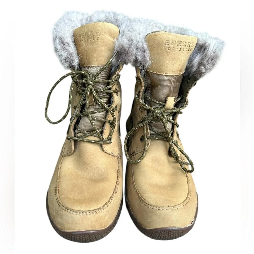 SPERRY WOMEN'S WINTER HARBOR BOOT Brown 6.5 Lace Up Ankle Winter Fur Waterproof